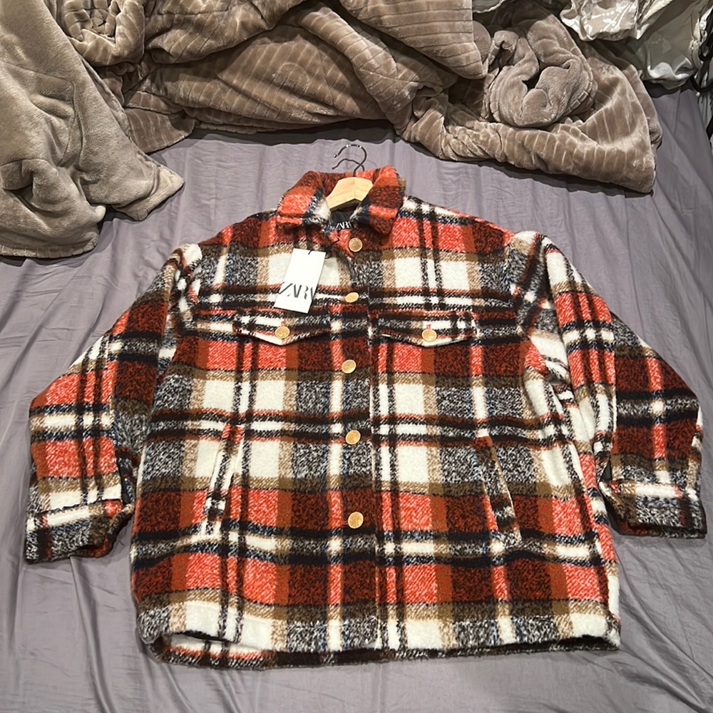 ZARA WOOL PLAID OVERSIZED JACKET